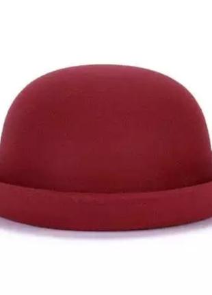Женская фетровая шапка с полями "котелок" Бордовый