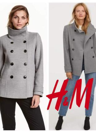 Двобортне сіре напівпальто коротке пальто h&m з високим коміро...