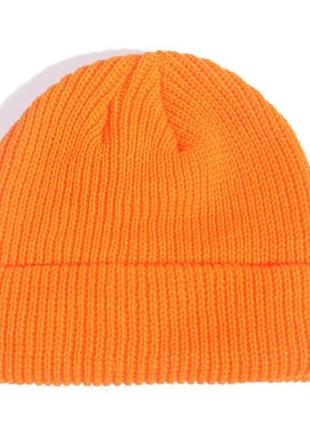Короткая шапка вязаная мини бини оранжевый