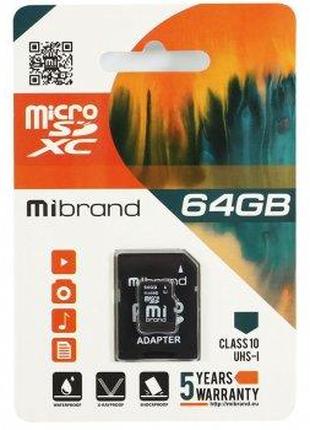 Карта Памяти Mibrand MicroSDHC 64gb 10 Class & Adapter, GP, хо...