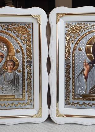 Венчальная пара иконы Пресвятая Богородица и Спаситель 30х26см