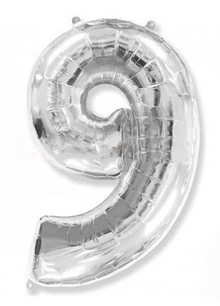 Фольгированный шар Цифра "9" под гелий, 70см , цвет - серебро