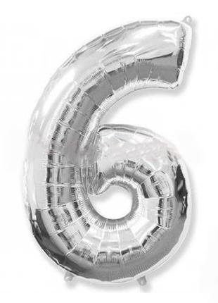 Фольгированный шар Цифра "6" под гелий, 70см , цвет - серебро