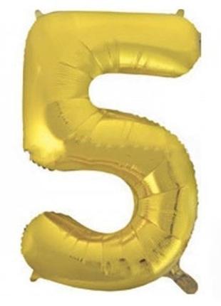 Фольгированный шар Цифра "5" под гелий, 70см , цвет - золото