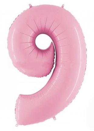 Фольгированный шар Цифра "9" 1м., Grabo, цвет - розовый