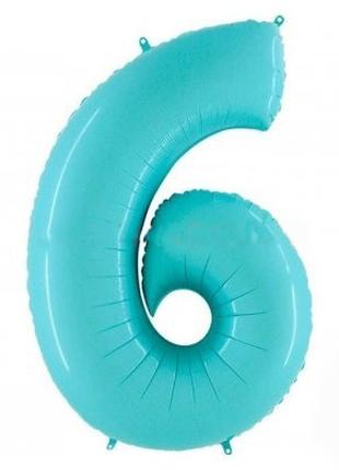 Фольгированный шар Цифра "6" 1м., Grabo, цвет - голубой