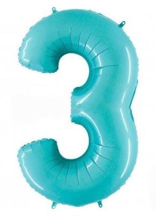Фольгированный шар Цифра "3" 1м., Grabo, цвет - голубой