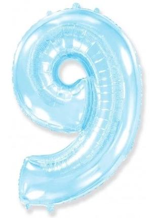Фольгированный шар Цифра "9" 1м, Flexmetal, цвет - голубой пер...