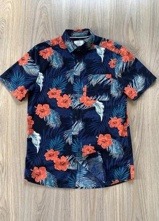 Мужская хлопковая рубашка гавайка с цветочным принтом george