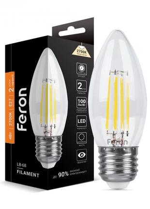 Світлодіодна лампа Feron LB-68 4W 2700K E27 філамент свічка ди...
