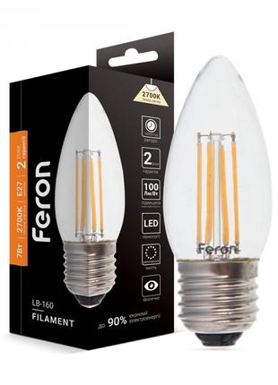 Світлодіодна лампа Feron LB-160 7W 2700K E27 філамент свічка