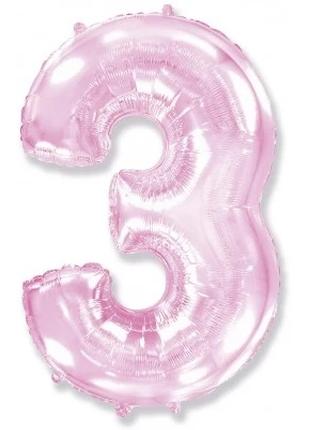 Фольгированный шар Цифра "3" 1м, Flexmetal, цвет - розовый пер...