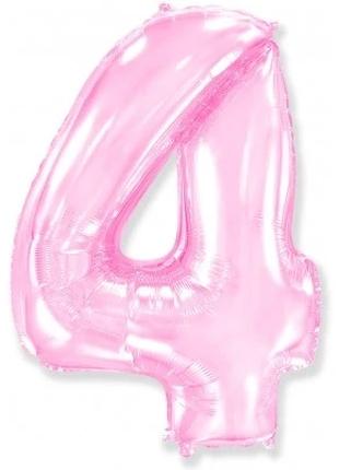 Фольгированный шар Цифра "4" 1м, Flexmetal, цвет - розовый пер...