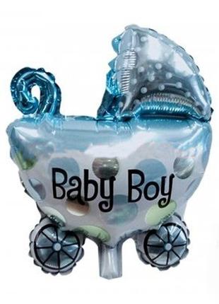 Фольгированный шар мини-фигура Коляска "Baby Boy", цвет - голубой