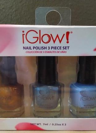 Набор из 3 светящихся лаков для ногтей iglow nail polish 3pk