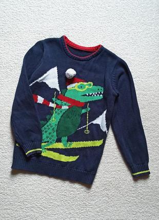 Новогодний свитер крокодил на 8-9 лет, хлопок.