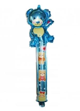 Фольгированный шар-колотушка "Мишка" 75см, цвет - голубой