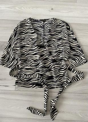 Блуза на запах анімалістичний принт зебра кофта з поясом