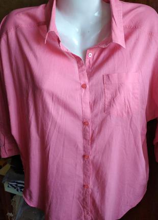 Розовая легчайшая блузка рубашка на лето х/б индия размер 10 у...