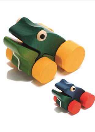 Іграшка каталка дерев'яна жаба игрушка каталка деревянная лягушка