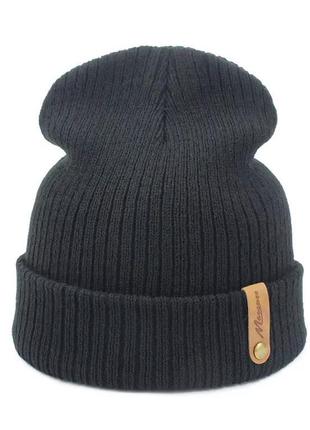 Жіноча шапка біні в рубчик чорний