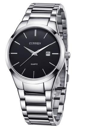 Чоловічий годинник Curren металевий з датою Сріблястий з чорним