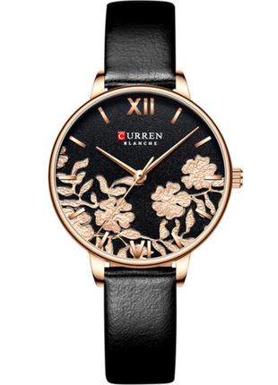 Женские часы curren blanche черные с цветами каррен бланш
