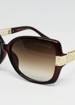 Chanel жiночi брендовi сонцезахиснi окуляри коричневi с золотом