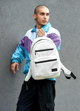 Чоловічий  білий  рюкзак  з еко шкіри для ноутбука