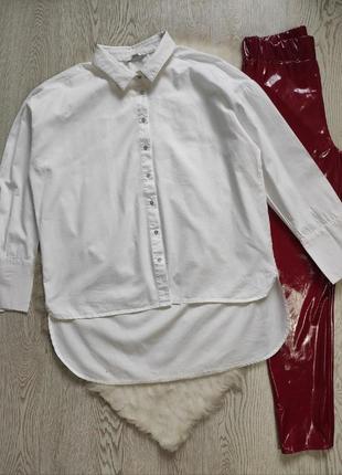 Белая длинная рубашка асимметричная натуральная туника батал б...