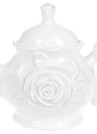 Чайник керамический Роза 1000мл, цвет - белый