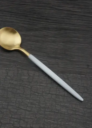 Столовая ложка REMY-DECOR золотая с белой ручкой Чайная ложка