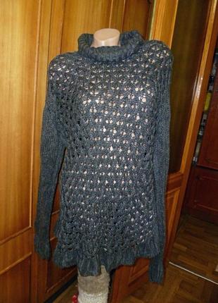 Фирменный свитер gerekli длинный с высоким горлом,70% шерсть