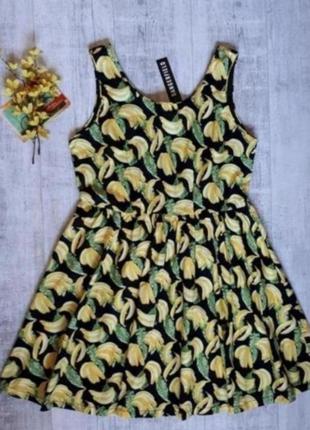 Платье миди, принт бананы