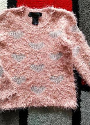 М'який ,рожевий в сердечка светр,світшот,кофта для дівчинки 5-...