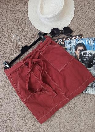 Крута коротка джинсова спідниця з поясом і карманами/юбка