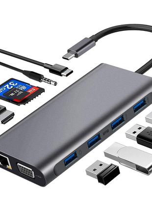 USB-C хаб 11-в-1 USB-C PD/HDMI/VGA/2xUSB 3.0/2xUSB 2.0/RJ45/SD/Mi