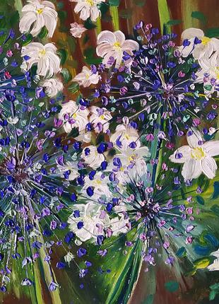 Картина олією"Квіти в саду" чи "Алліум-декоративна цибуля", 2020р