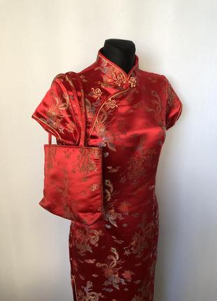 Ципао красное китайское платье китаянка плюс сумочка