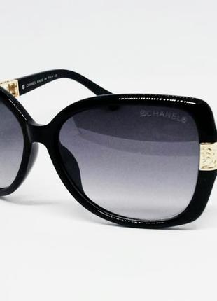 Chanel жiночi брендовi сонцезахиснi окуляри чорнi с золотом