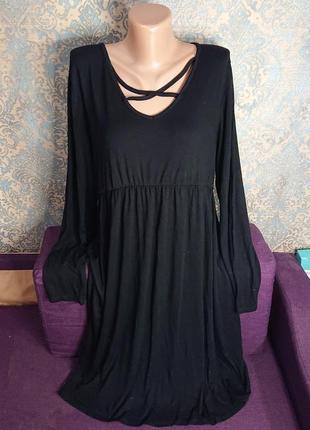 Женское черное платье свободного фасона большой размер батал 5...