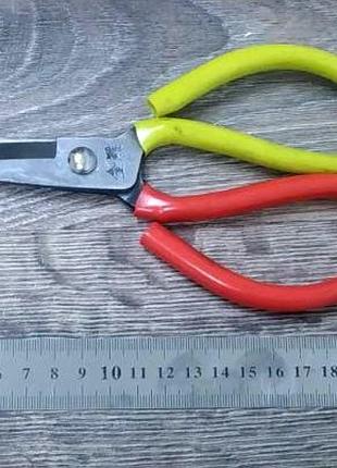 Ножницы для работы с кожей (желто-оранжевые ручки) 20 см