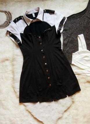 Черная секси рубашка туника платье с белыми рукавами открытым ...