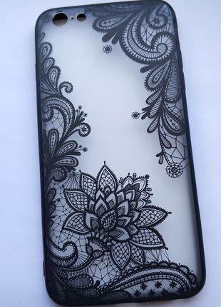 Чехол для Iphone 6 6s, черный узор цветы