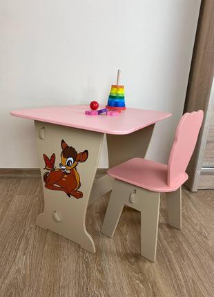 Рожевий дитячий стіл-парта зі стулом фігурним для дітей (зріст...