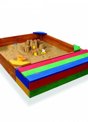 Детская деревянная цветная песочница с лавочкой ТМ Sportbaby, ...