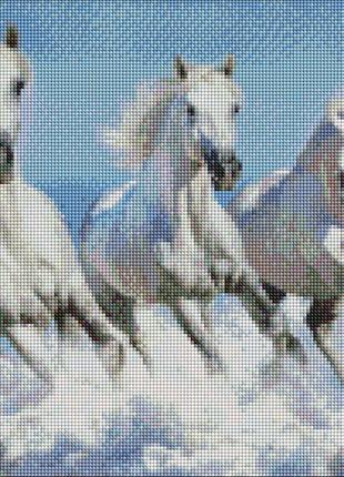 Алмазная мозаика 40х50 см Тройка белых лошадей Идейка
