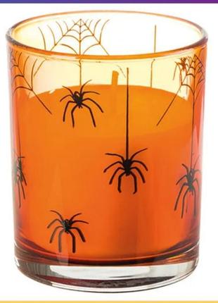 Свічка Павуки в скляному стакані-підсвічнику Melinera для Hallowe