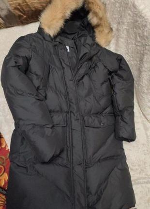 Пуховик пальто куртка зимняя зима черная с капюшоном размер м 38