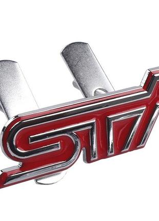 Емблема STI на решітку радіатора, Subaru (метал, червоний +хром)
